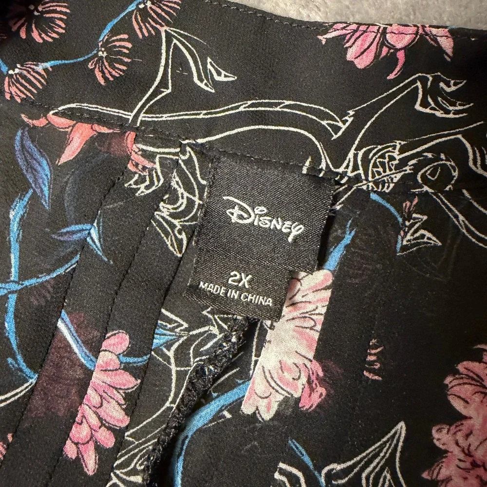 Disney Plus Size 2X Mulan Mushu Floral Kimono Cardigan Wrap Black Pink Chiffon
